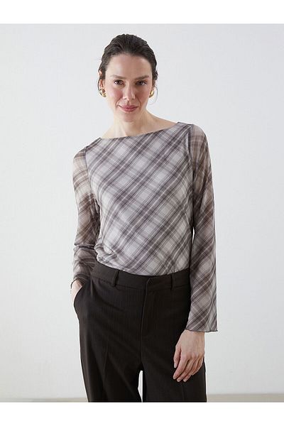 LC Waikiki Boat Neck Plaid Women's Blouse