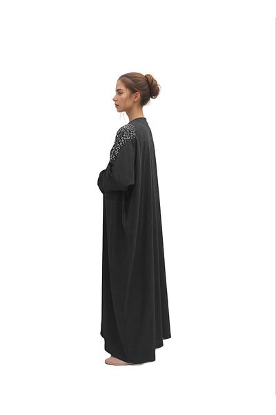 Generic Black abaya with shoulder embroidery