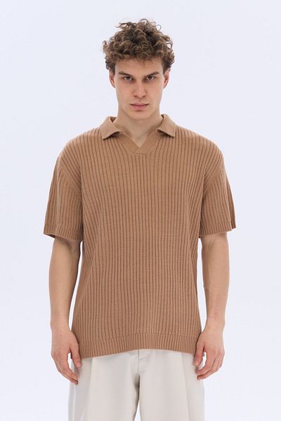 İLKCET MODA Ανδρικό πλεκτό μπλουζάκι με λαιμόκοψη V Oversize