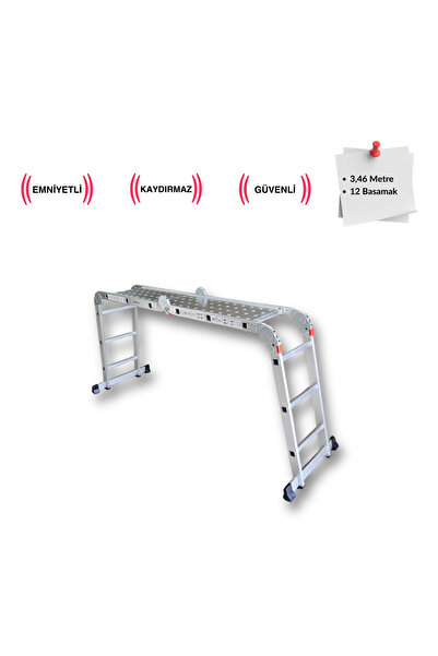 Endokon PLATFORMLU 3,46 Metre - 12 Basamaklı Akrobat Merdiven - Kalın Profil