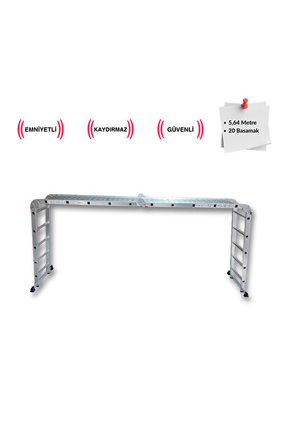 Endokon Platformlu 5,64 Metre - 20 Basamaklı Akrobat Merdiven - Kalın Profil