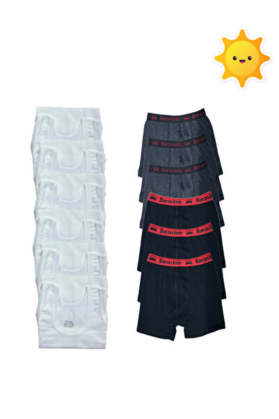 Pi Giyim Set de 12 maiouri și boxeri pentru băieți - 6 maiouri albe, 6 albast...