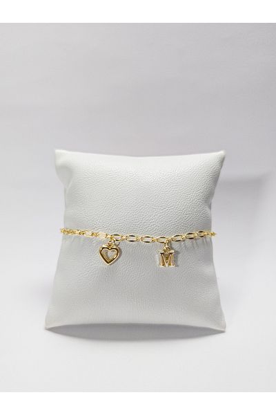 Judas Takı Gold Mini Heart and Mini m Letter Bracelet