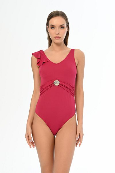 AQUAVİVA Aquaviva Women's Cherry Annabella One Shoulder Flounce Detailed Belted Swimsuit