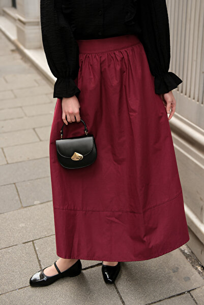 LOCCO Women's Elastic Waist Poplin Skirt Claret Red