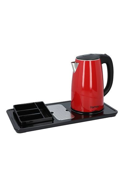 HOMİX Electric Kettle with Tray Red and Black 1.7 Liter Red And Black