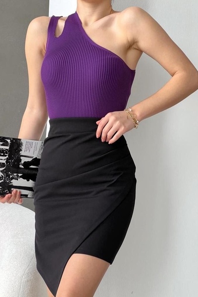 vuvutasarım Новий сезон Еластична трикотажна тканина Одноплечова сукня Basic ...