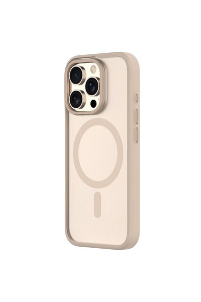 QDOS جراب هجين ناعم لهاتف iPhone 16 Promax - تيتانيوم صحراوي - ماج سيف، أزرار معدنية، حماية من السقوط حتى 3 أمتار.
