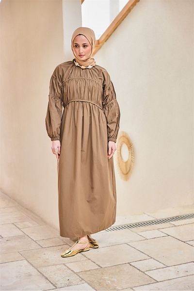 LOCCO Γυναικείο Καφέ Παντελόνι Λεπτομερές Φόρεμα