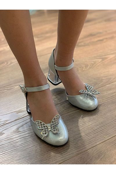 MİA MONDO Children's Butterfly Figured Transparent Heeled Evening Dress Shoes