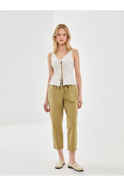 LC Waikiki Beige V-Neck Textured Women's Blouse