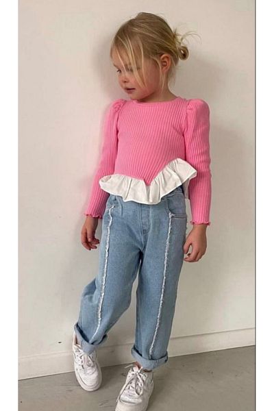 Kokosh kidss Girl's Ruffle Detailed Blouse and Jean Set
