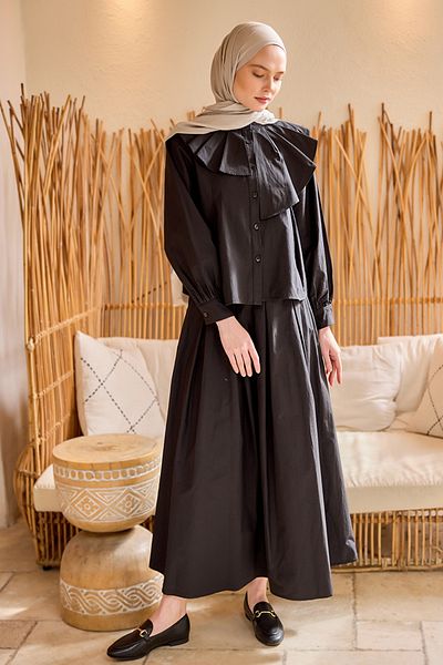 LOCCO Women's Skirt Poplin Suit - Black