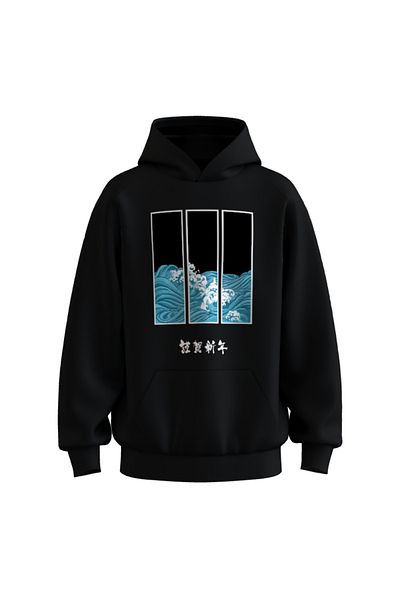 rathorion 3 Thread Ocean Breeze Black Unisex Oversize Hoodie