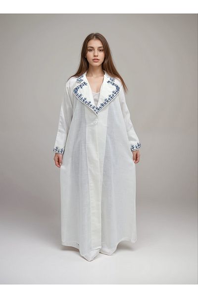 Generic White abaya with classic embroidery on the front and back