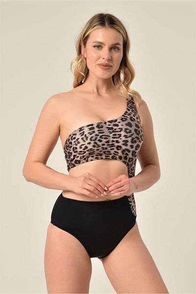 AQUAVİVA Aquaviva Women's Black - Leopard One Shoulder Swimsuit