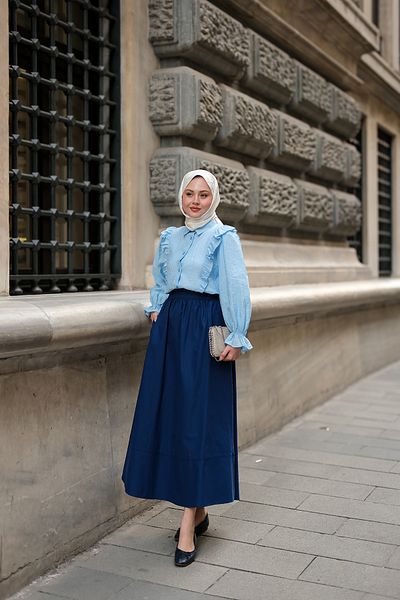 LOCCO Γυναικεία ελαστική μέση φούστα ποπλίνα Navy Blue