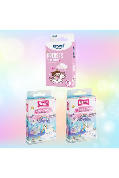 Benri Unicorn Band Aid 15Pcs X 2 -Getwell Princess Band Aid 15Pcs