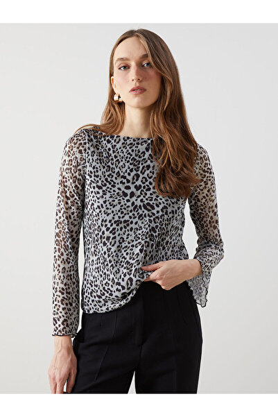 LC Waikiki LCWAIKIKI Klassische Damenbluse mit U-Boot-Ausschnitt und Leoparde...