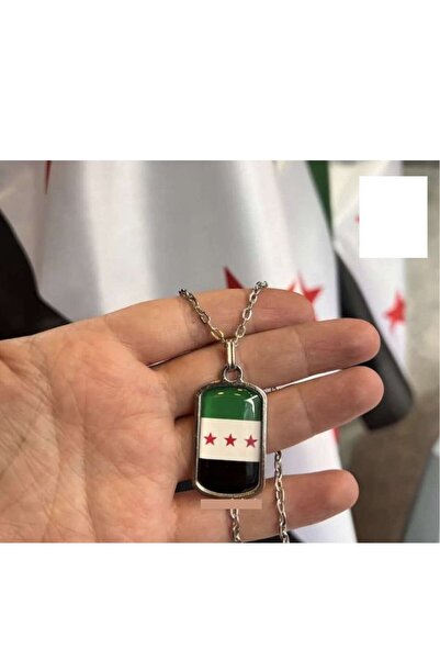 Herşey Nota 3 Yıldız Özgür Suriye Bayrağı Kolye Kadın Erkek Yeşil Beyaz Yuvar...