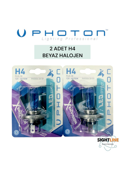 SightLine Photonxen vision H4 Beyaz 2 adet Halojen Far Ampül Seti 12 V uyumlu