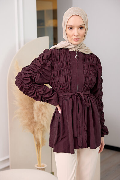 LOCCO Γυναικείο μπουφάν με λεπτομέρεια με φερμουάρ Claret Red