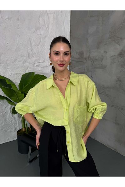 Elif Özbey Butik Cămașă drapată Perry galben neon