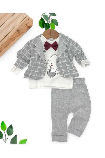 VOY KİDS Baby Boy Plaid Jacket with Bow Tie 3 Pieces Holiday Newborn Baby Set