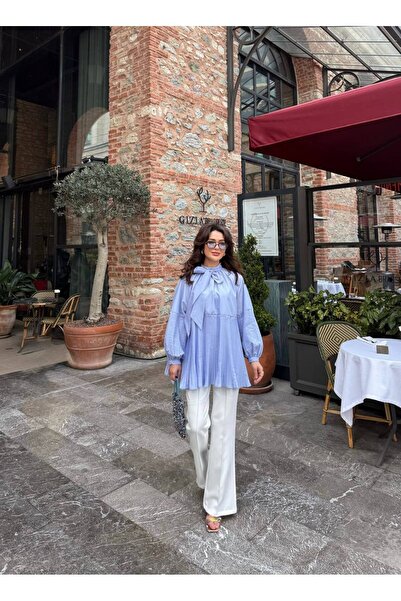 Cherry Garment Design KADIN TESETTÜR PİLİSELİ YAKASI FULARLI TUNİK GÖMLEK