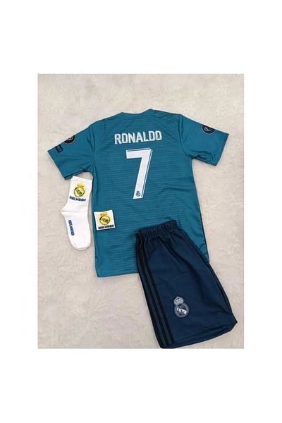 yenteks R.E.A.L M.A.D.R.I.D 2018 Cristiano Ronaldo Turquoise Kids Jersey Set of 4 (with Byz-Armor)