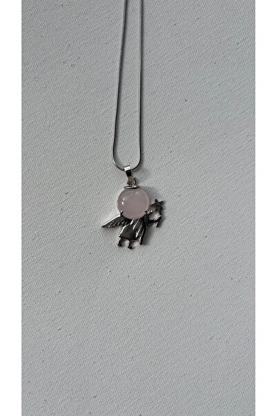 Doğaltaş Masalları Pembe kuvars küçük prens çelik kolye