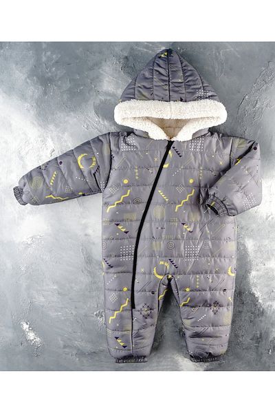 DUBLİNO KİDS New Sky Stone and Geometric Figures Zipper Hooded Men's Welsoft Cosmonaut Jumpsuit