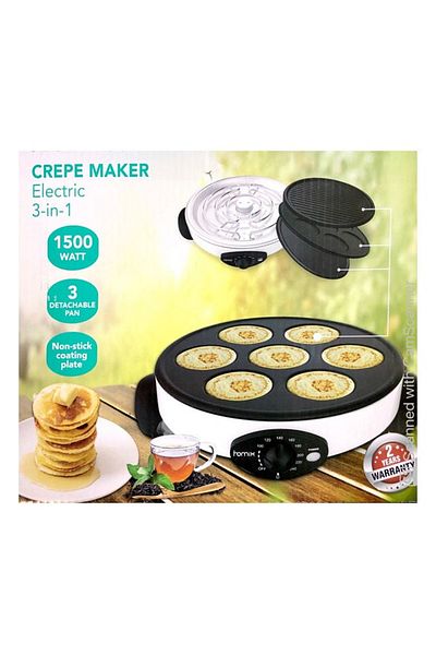 HOMİX Non-Stick Crepe Maker 33CM with Wooden Spatula 1500Watt