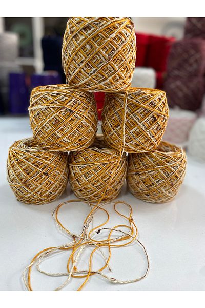göçer Summer Hand Knitting Yarn Mustard Viscose and Flared Cotton Design Visual Net 600 Gr
