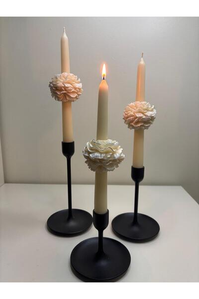 Usta Mum 1 Adet krem (bej) Şakayıklı Şamdan Mum - Konsept Tasarım Ortası Çiçe...