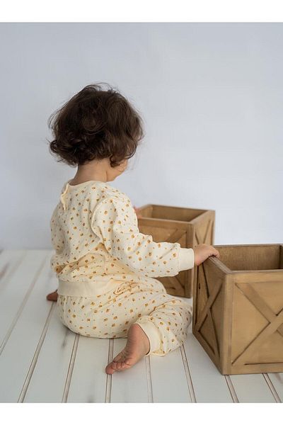 Kirazkids Yellow Poppy Patterned Cotton Pajama Set
