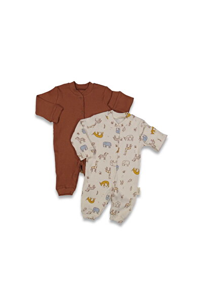 Necix's 243402 Safari Hayvanları Baskılıi Manşetli Bebek 2'li Tulum