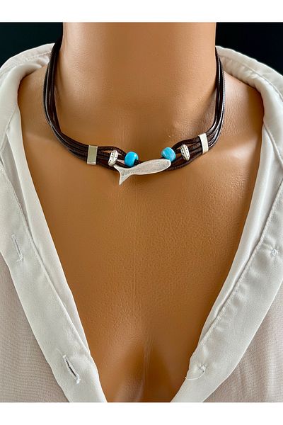 Limi Design Multiple Leather Necklace with Fish Figure