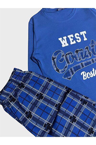 ALİŞ KİDS Erkek Çocuk %100 Pamuklu Mavi Renk Ekose West Coast Yazlı Uzun Kollu Mevsimlik Pijama Takımı