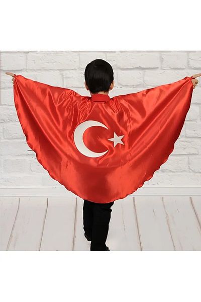 SEDİRLİ 10 Lu Turkish Flag Cloak Performance Costume with Moon Star Flag April 23 2-6 Years Old (m),7-12 Years Old (L)