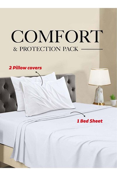Asraar Packeg  Comfort and Protection |Pack 3-Piece |2Pillow Covers 75x50cm,1Bed Sheet 200x200cm