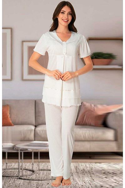 Effortt Ecru Maternity Short Sleeve Pajama Set