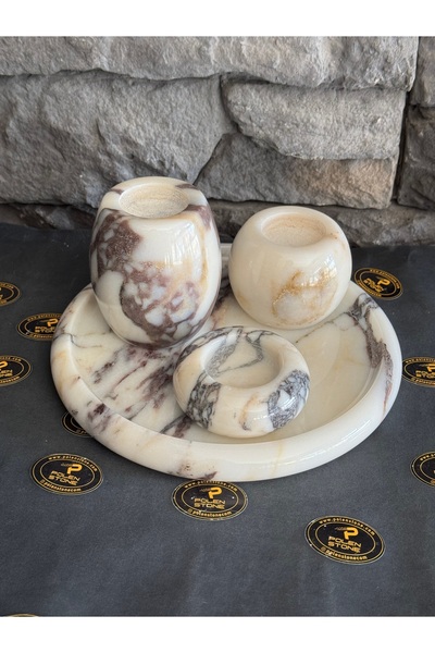 Polen Stone Menekşe Mermer Dört Parça Mumluk Seti