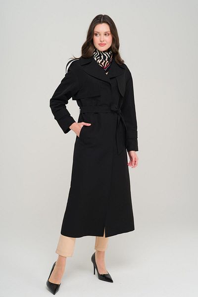 Olcay Unlined Oversize Trench Coat with Cape and Epaulettes Black 6696