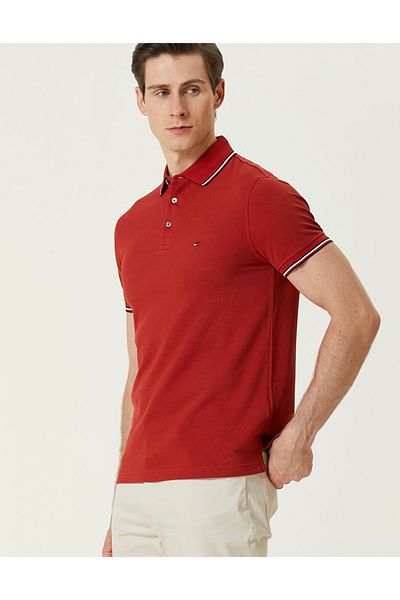 Tommy Hilfiger Men's Red Polo Neck T-Shirt