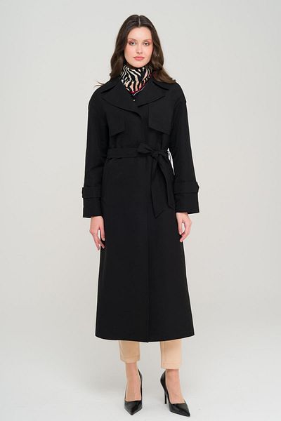 Olcay Unlined Oversize Trench Coat with Cape and Epaulettes Black 6696