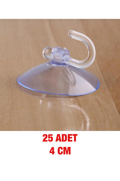 Genel Markalar 25 Adet - Büyük Boy Askılı Vantuz, 4 cm Şeffaf Plastik Kancalı...