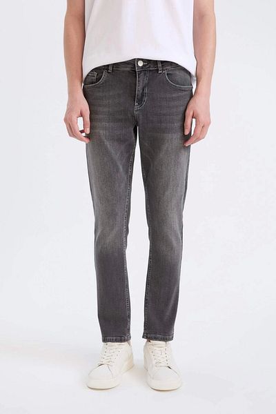 DeFacto Γκρι Carlo Skinny Fit Crowd Leg Jean Pantalon