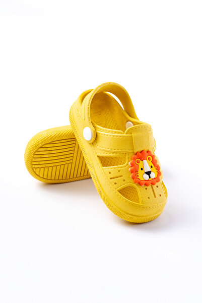 MIENCA Sarı Unisex Çocuk Sandalet Hayvan Figürlü Günlük Kaydırmaz Taban Çocuk Terliği