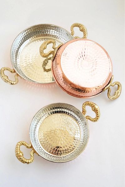 Ahinur Mutfak Copper Saucepan Set - 3Pcs (16-18-20cm) for Eggs, Omelets, Omelets, Menemen